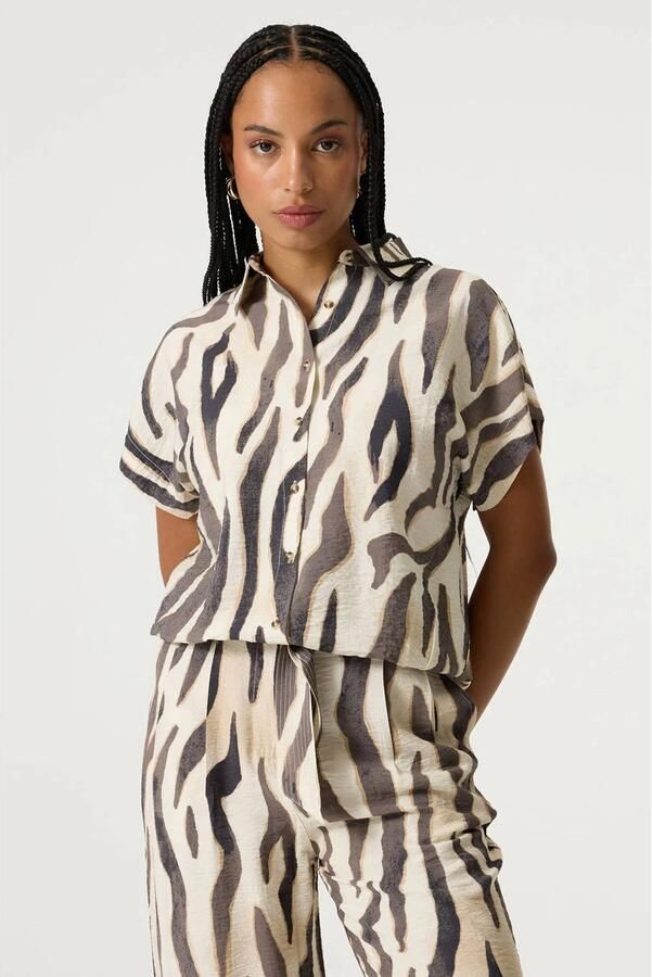 Garcia top met zebraprint ecru