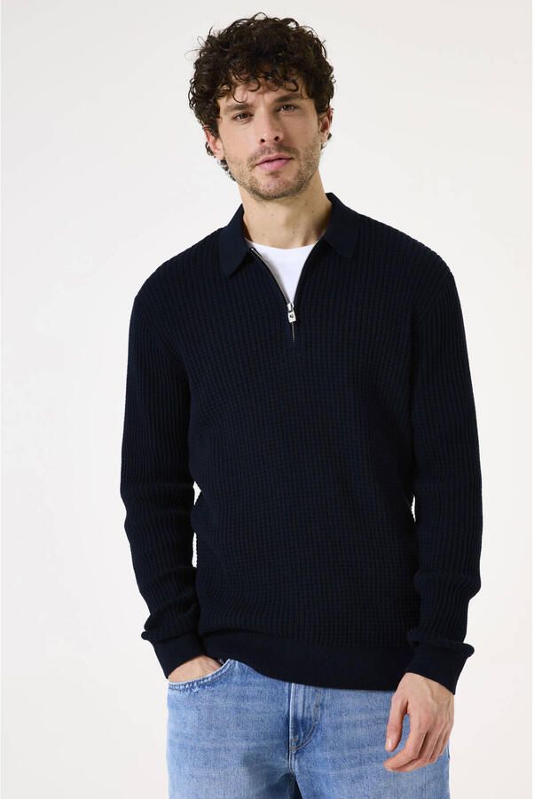 Garcia trui met ingebreid patroon donkerblauw - Foto 3