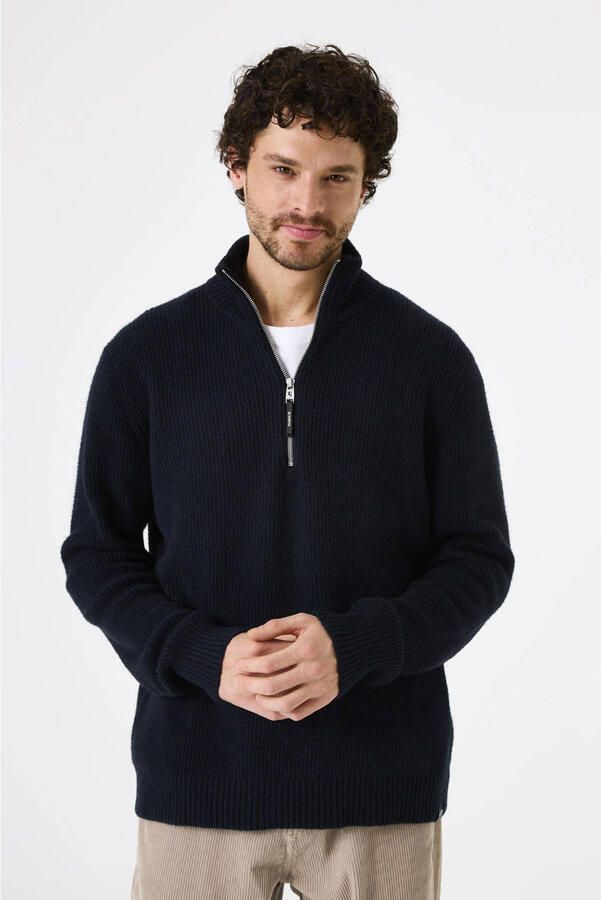 Garcia trui met wol rib gebreid donkerblauw