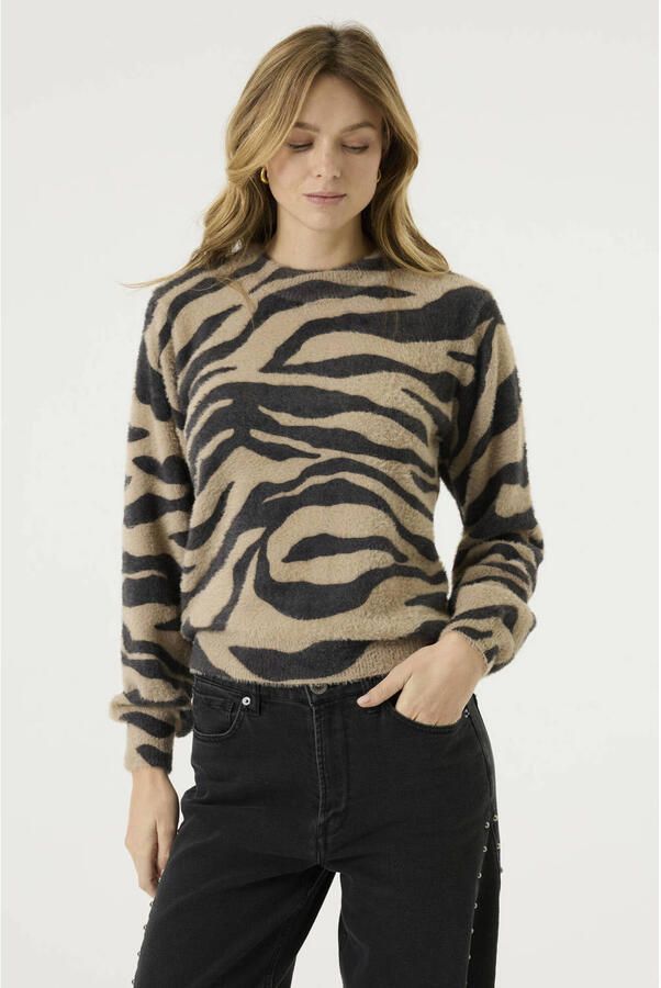 Garcia trui met zebraprint beige
