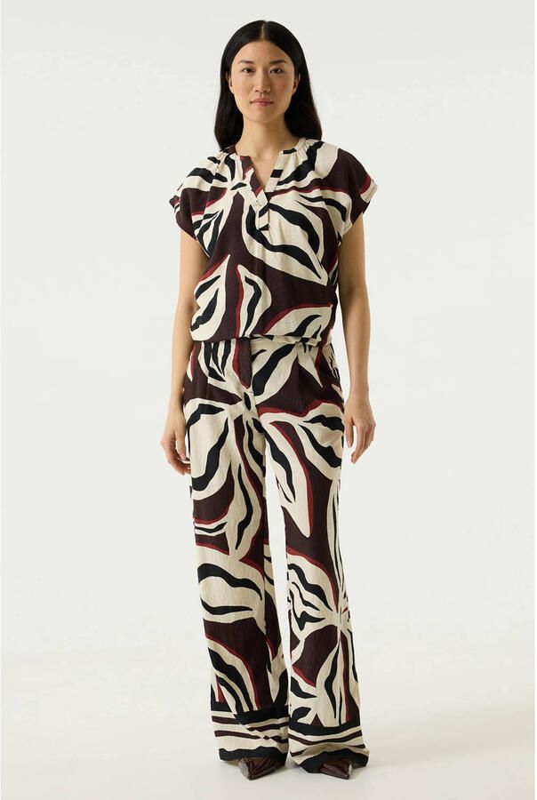 Garcia viscose loose fit pantalon met print bruin