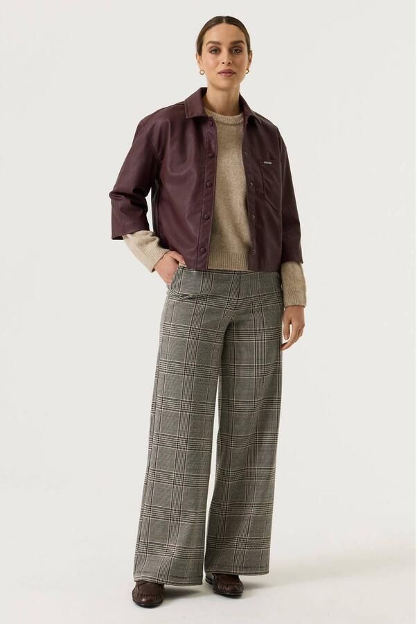 Garcia wide leg geruite broek zwart meerkleurig