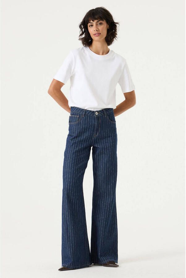 Garcia wide leg gestreepte jeans donkerblauw