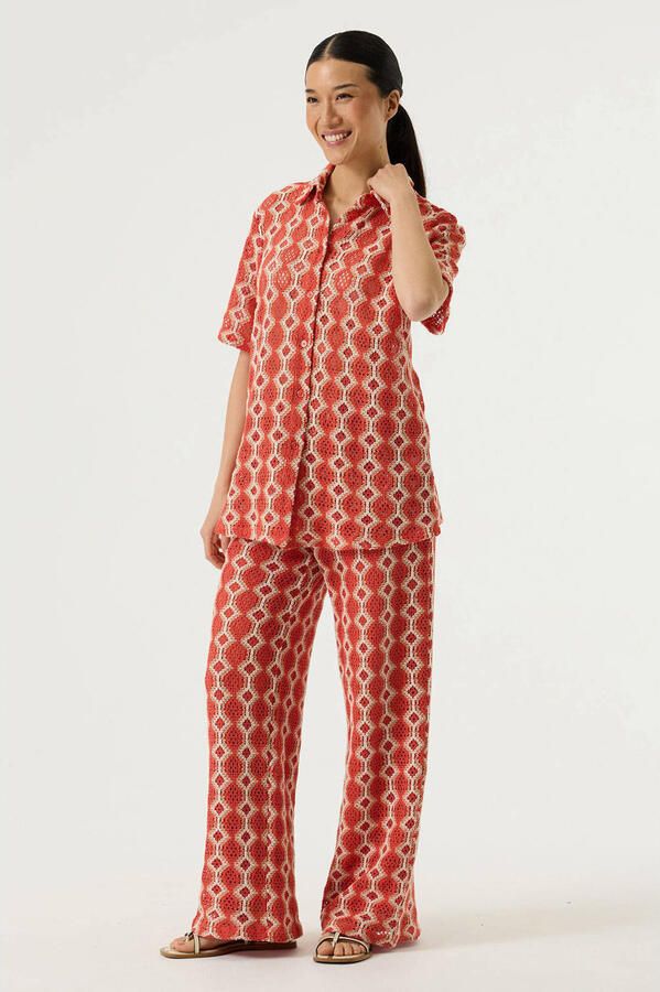 Garcia wide leg high waist geruite broek oranje gehaakt - Foto 1