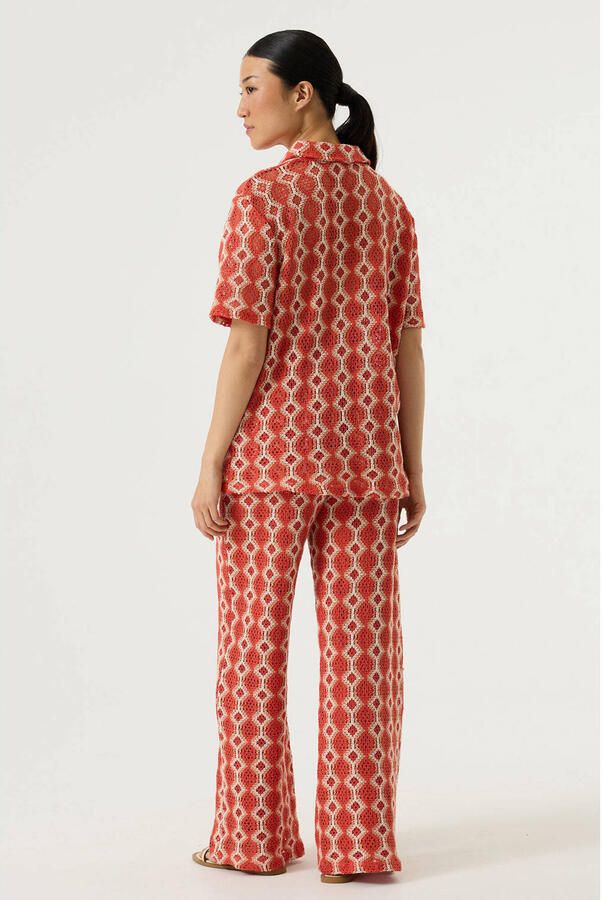 Garcia wide leg high waist geruite broek oranje gehaakt - Foto 2