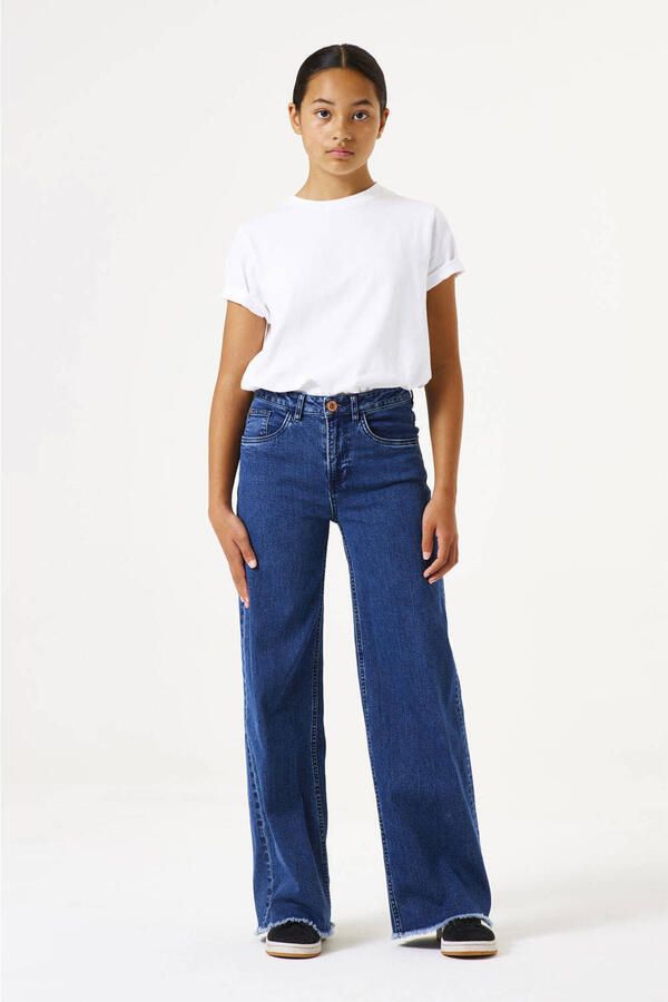 Garcia wide leg high waist jeans dark blue denim Blauw Effen