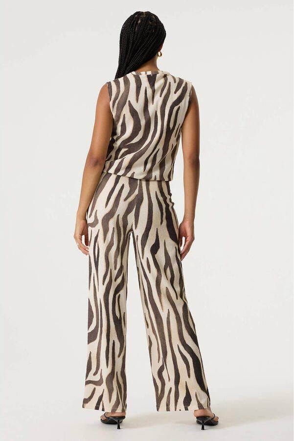 Garcia wide leg regular waist broek met zebraprint ecru - Foto 3