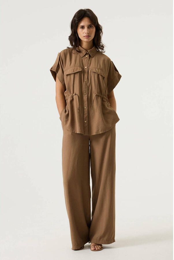 Garcia wide leg regular waist broek taupe