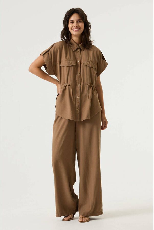 Garcia wide leg regular waist broek taupe - Foto 2