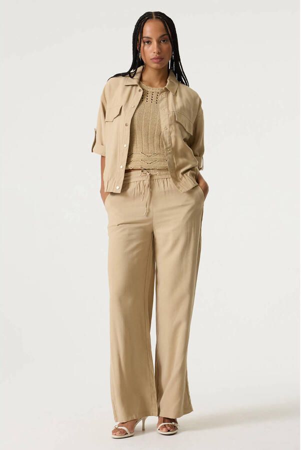 Garcia wide leg regular waist broek zand