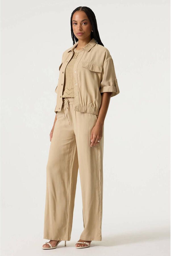 Garcia wide leg regular waist broek zand - Foto 3