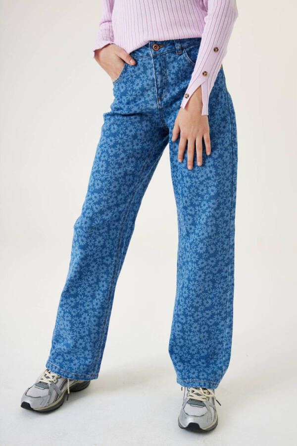 Garcia gebloemde high waist loose fit jeans denim blue Blauw Meisjes Katoen (duurzaam) 128