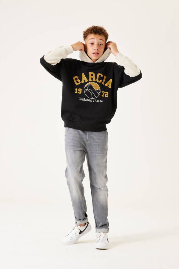 Garcia hoodie met tekst zwart beige