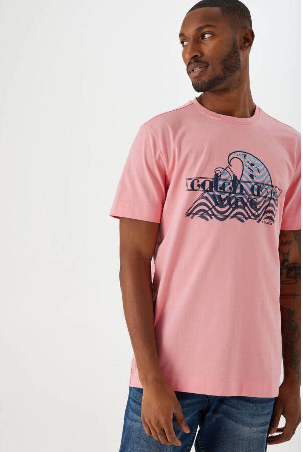 Garcia slim fit T-shirt met printopdruk bright coral