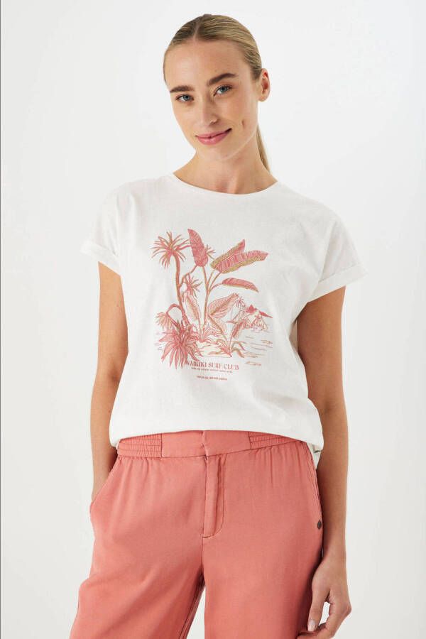 Garcia T-shirt met printopdruk wit roze