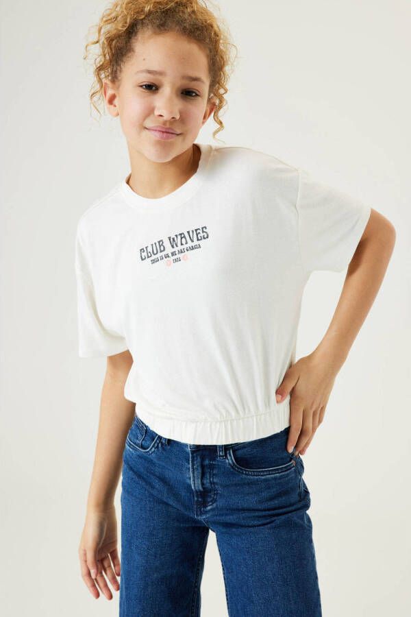 Garcia T-shirt met tekst wit Meisjes Viscose Ronde hals Tekst 152 158