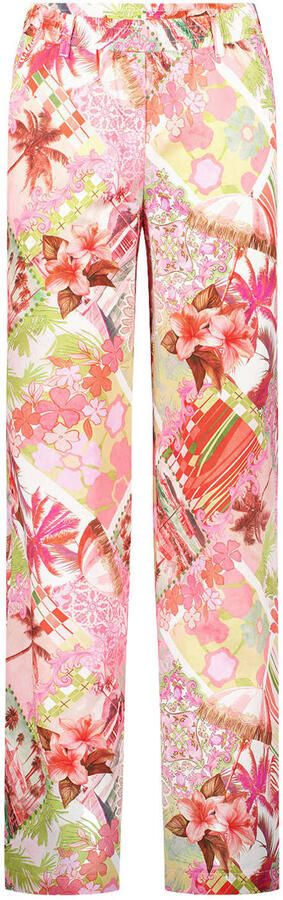 Gardeur denim casual broek met all over print roze