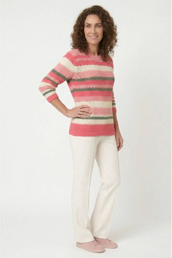 Gardeur gestreepte pullover gebreid koraalrood