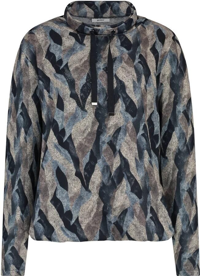 Gardeur rechtvallende top met print blauw grijs