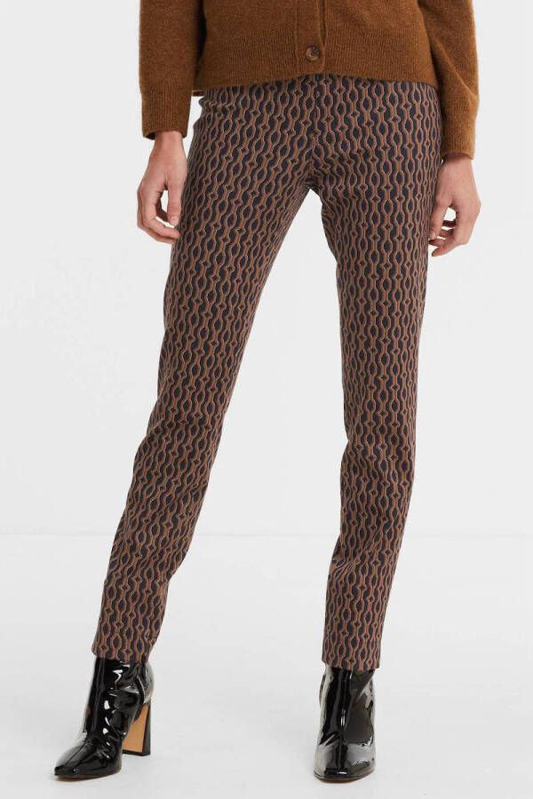 Gardeur slim fit pantalon Zene14 met grafische print marine bruin