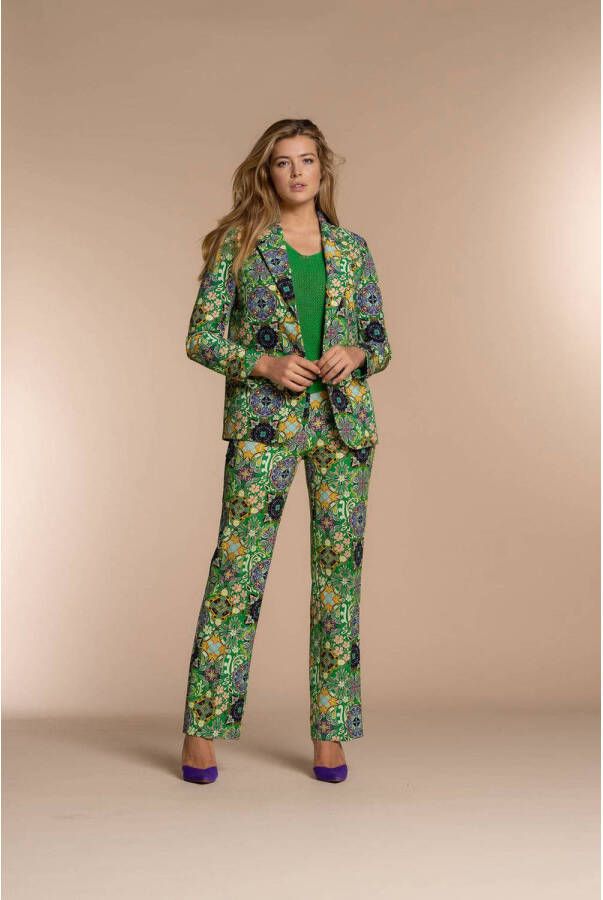 Geisha blazer met all over print groen blauw geel