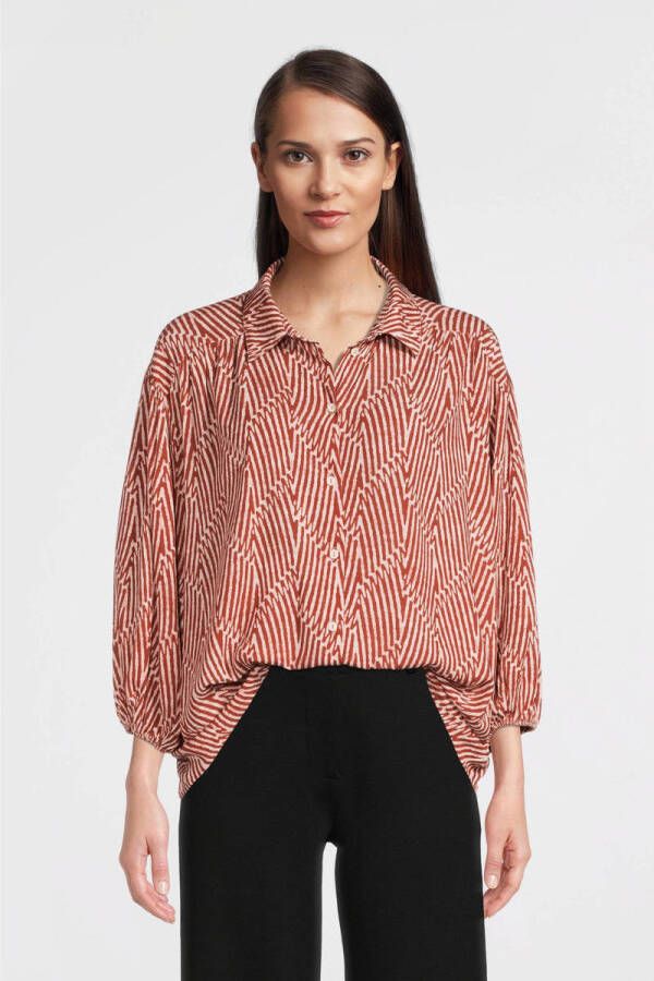 Geisha blouse met all over print rood wit