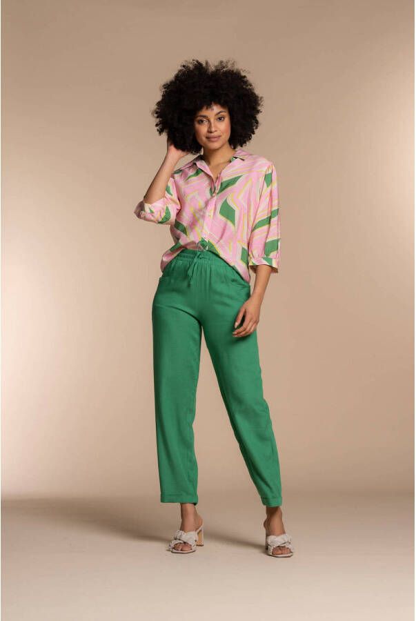 Geisha blouse met grafische print lichtroze groen