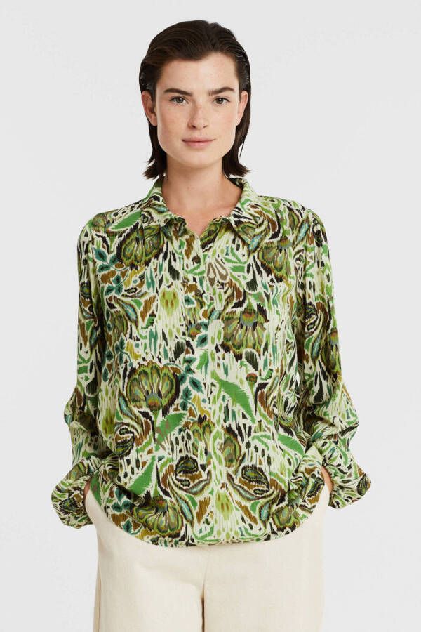 Geisha gebloemde blouse ecru groen