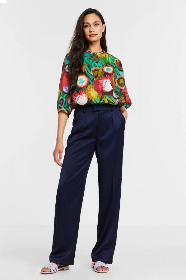 Geisha gebloemde blouse groen blauw bruin roze paars