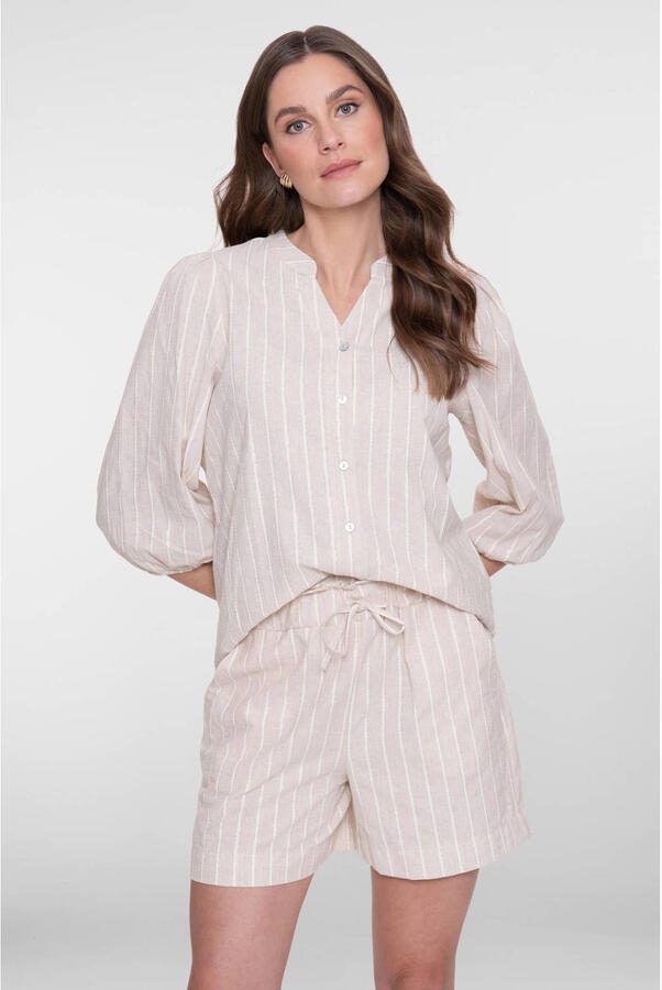 Geisha blouse met krijtstreep beige