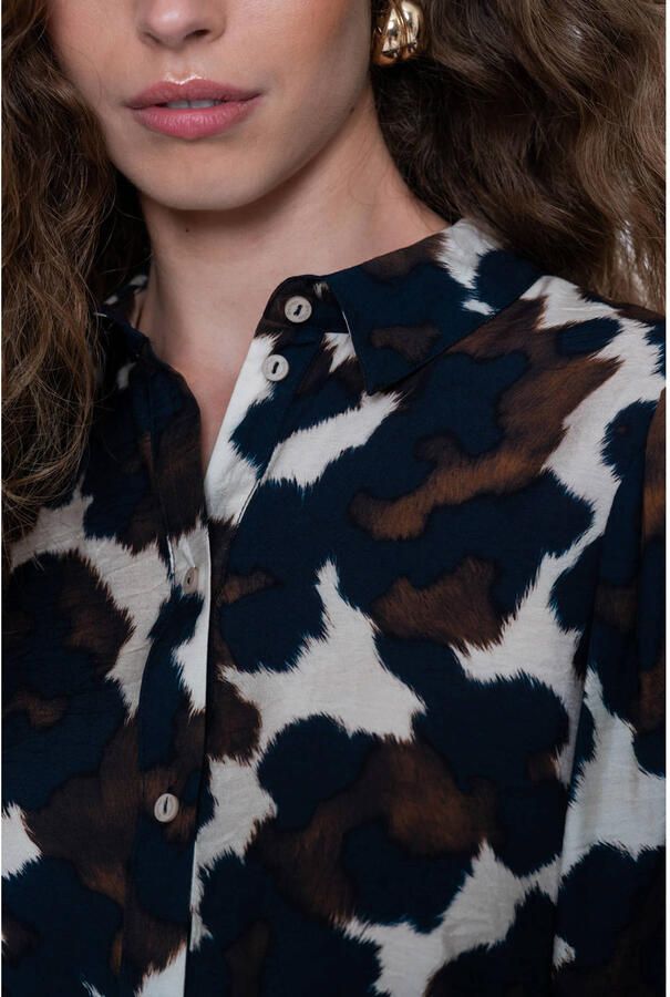 Geisha blouse met panterprint zand blauw bruin - Foto 2