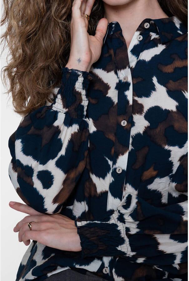 Geisha blouse met panterprint zand blauw bruin - Foto 3