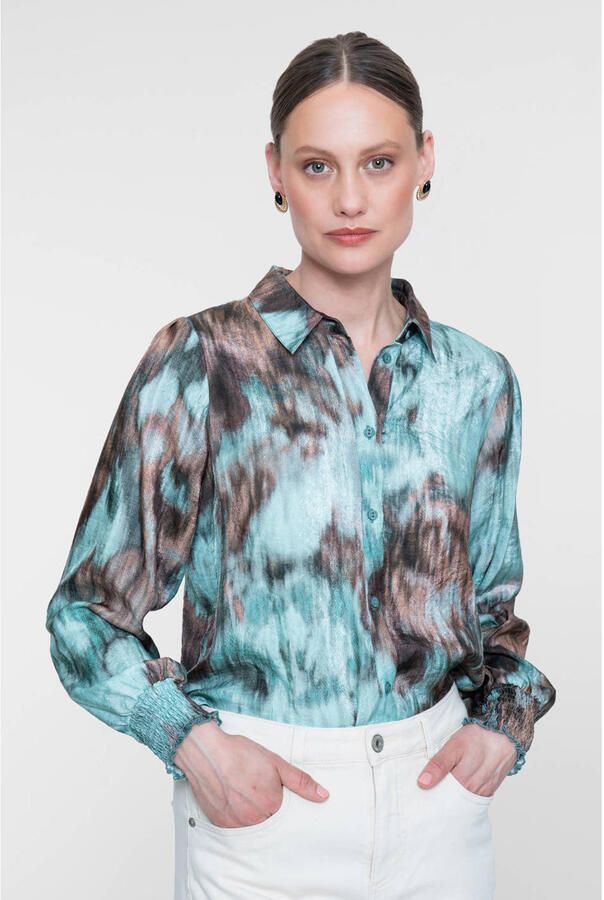 Geisha blouse met print blauw beige