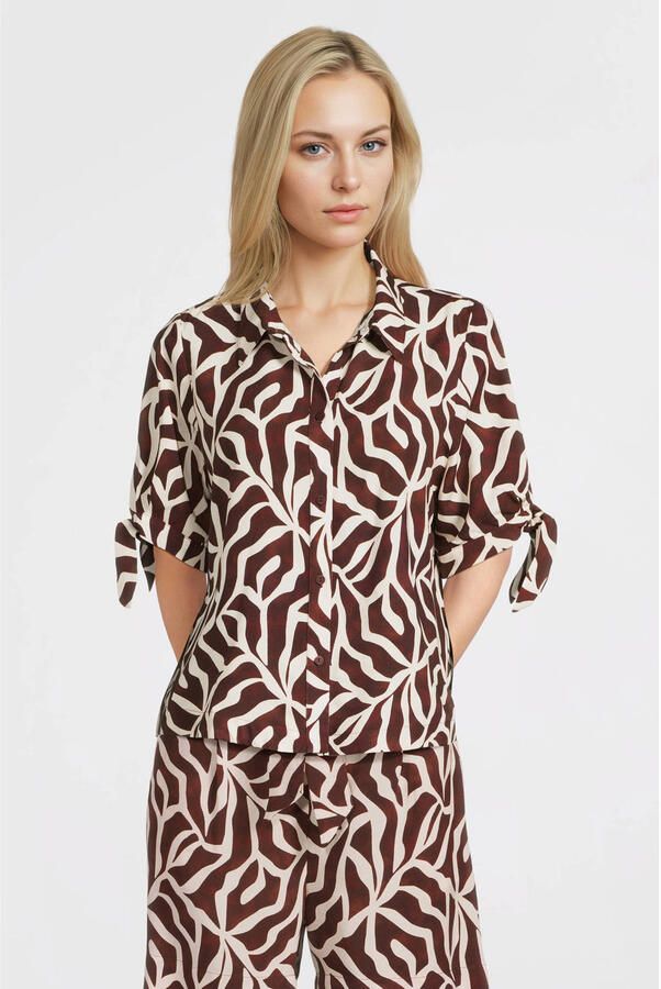 Geisha blouse met print bruin