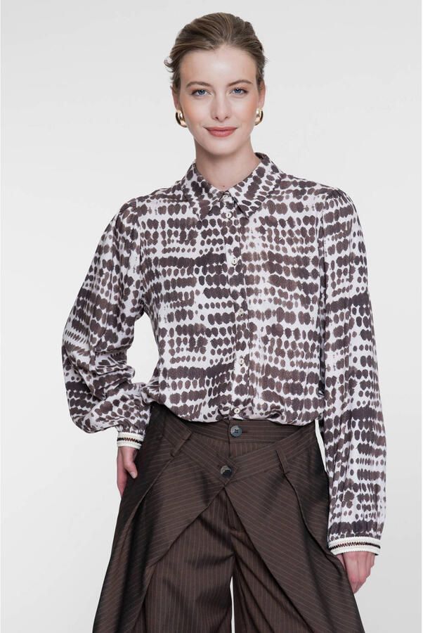 Geisha blouse met print bruin zand