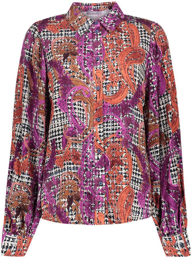 Geisha blouse met print donkerblauw