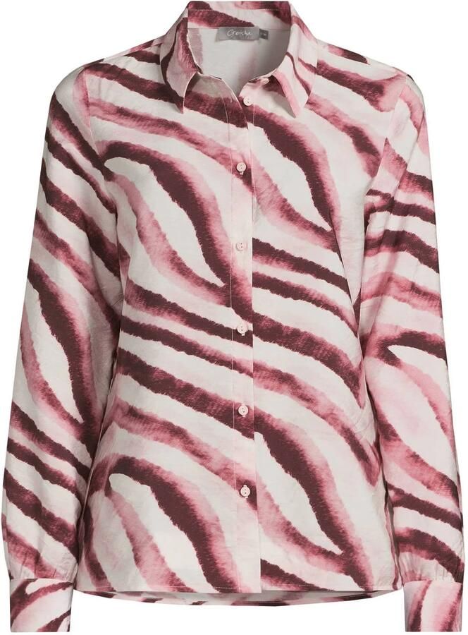 Geisha blouse met print ecru donkerrood roze