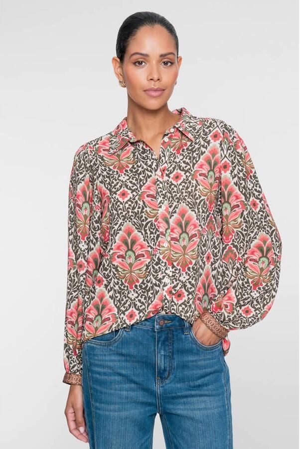 Geisha blouse met print groen roze