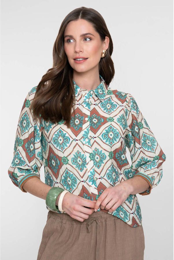 Geisha blouse met print lichtblauw