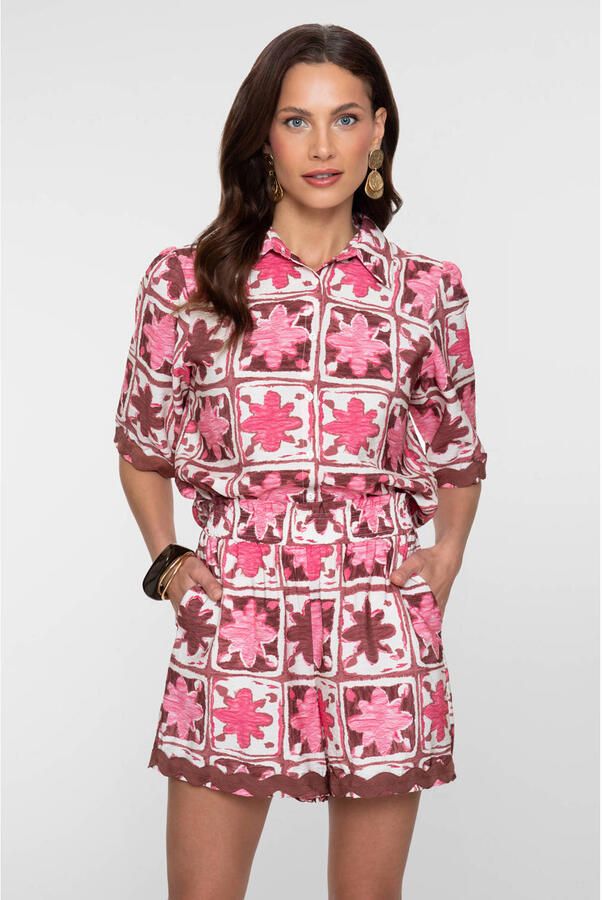 Geisha blouse met print roze