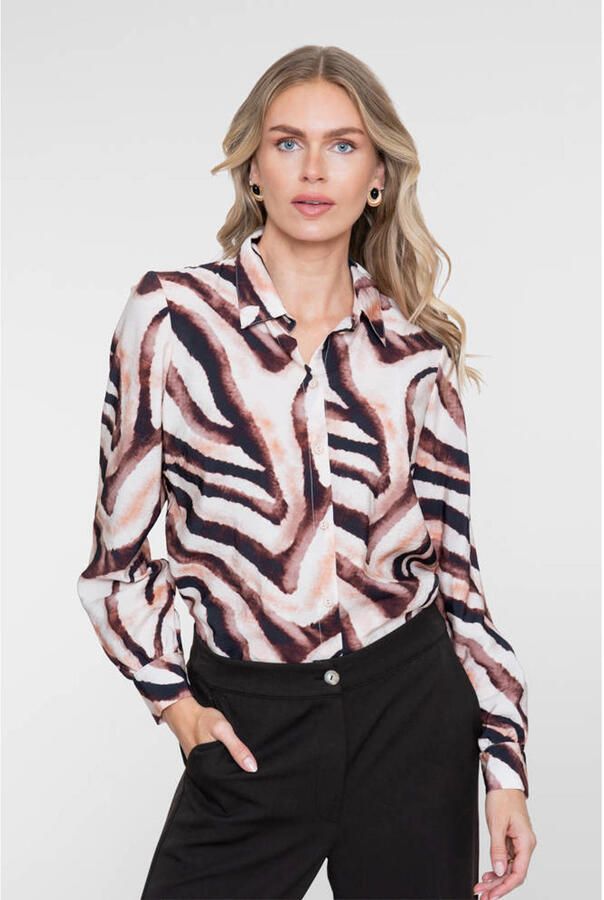 Geisha blouse met print zand bruin