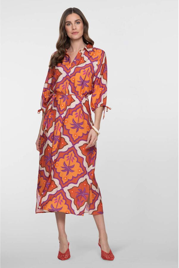 Geisha blousejurk met all over print oranje