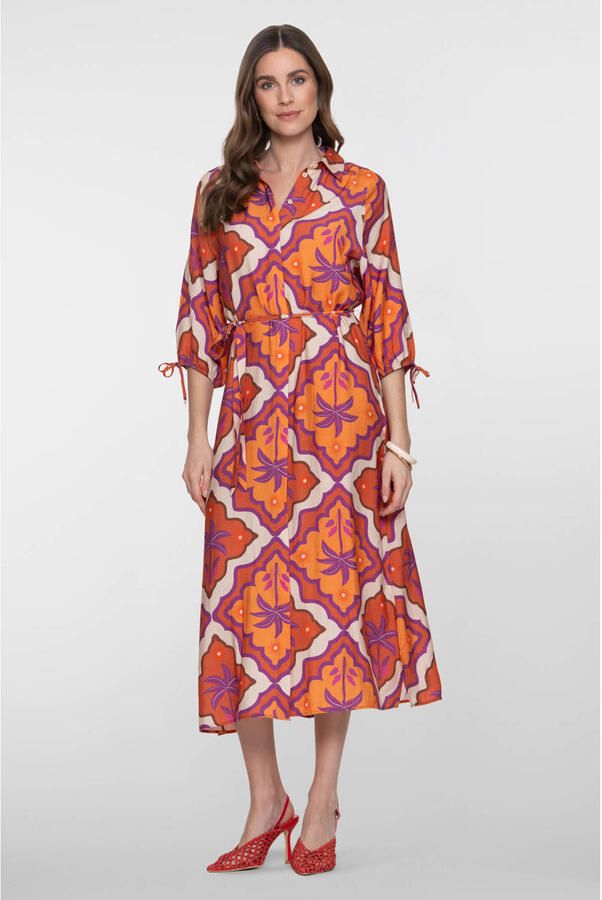 Geisha blousejurk met all over print oranje - Foto 3