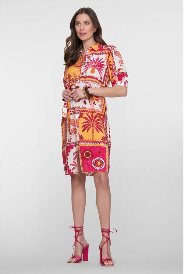 Geisha blousejurk met print roze - Foto 3