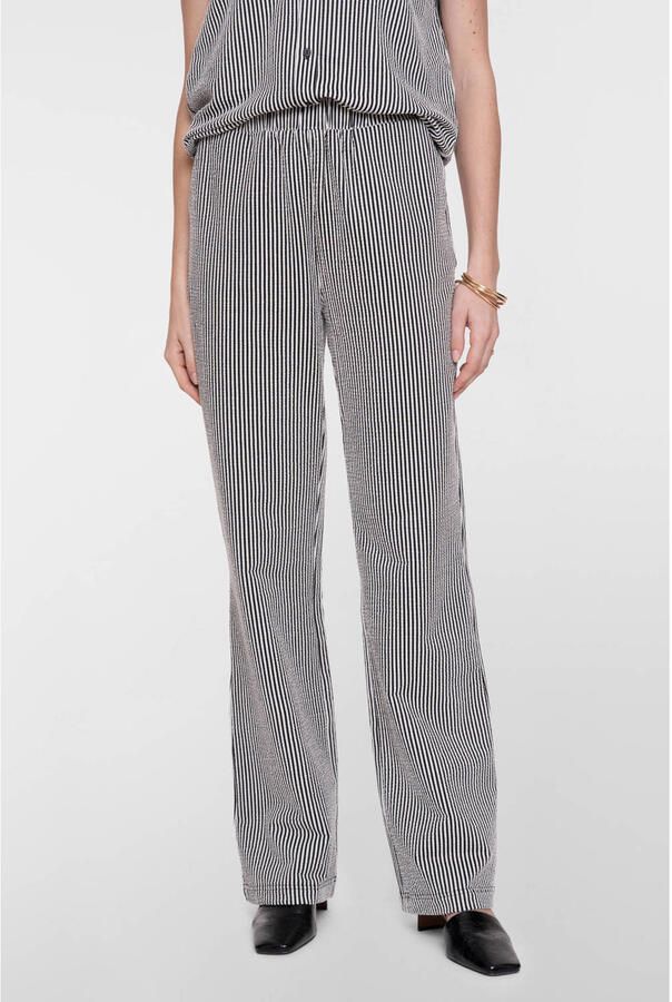 Geisha bootcut regular waist gestreepte casual broek met krijtstreep zwart