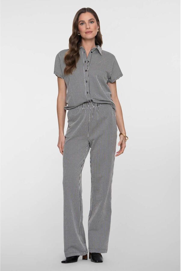 Geisha bootcut regular waist gestreepte casual broek met krijtstreep zwart - Foto 3