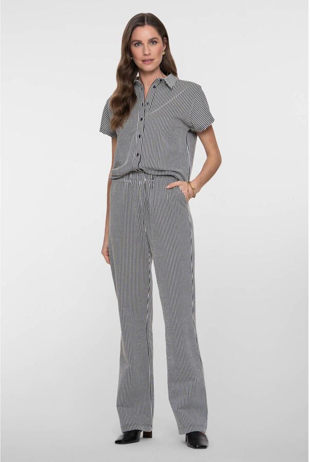 Geisha bootcut regular waist gestreepte casual broek met krijtstreep zwart - Foto 2