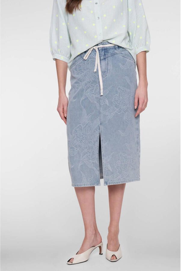 Geisha denim gebloemde spijkerrok light blue denim