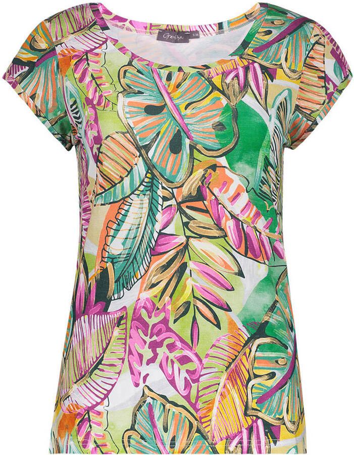 Geisha gebloemd T-shirt groen