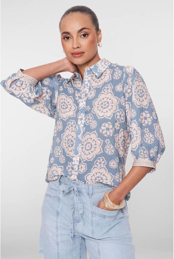 Geisha gebloemde blouse blauw